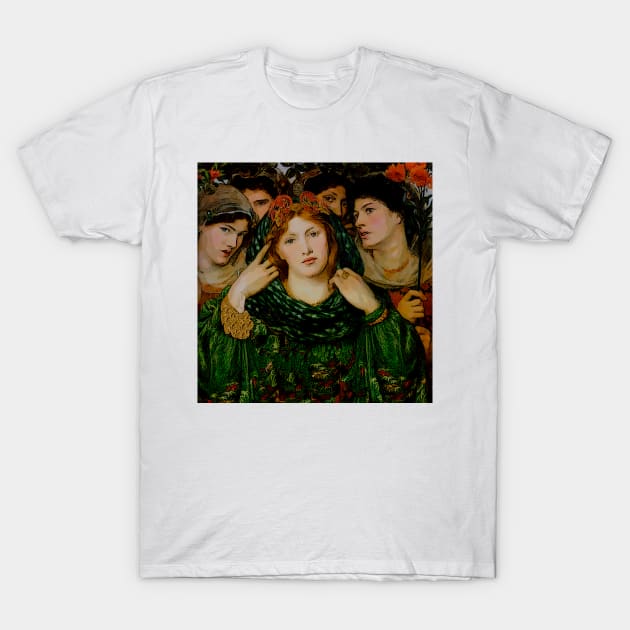 Blonde woman dressed in green with friends in the garden T-Shirt by Marccelus